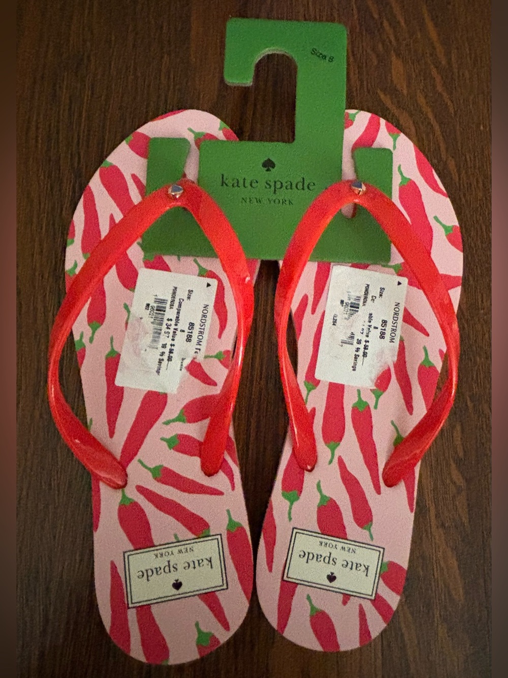 🆕 kate spade Kids Pink Flip Flops with Red Chili Print